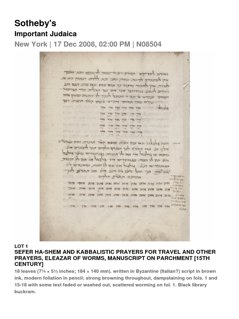 Sefer ha-Shem: Kabbalistic Manuscript | PDF