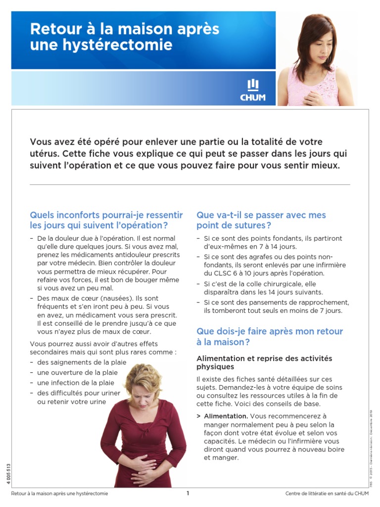 Activités après une hystérectomie PDF Médecine Médecine clinique — free download