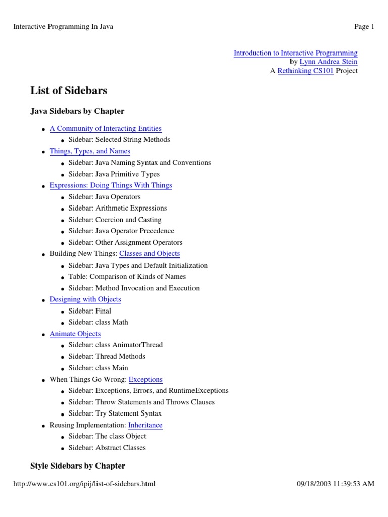 List of Sidebars | PDF | Class (Computer Programming) | Java ...
