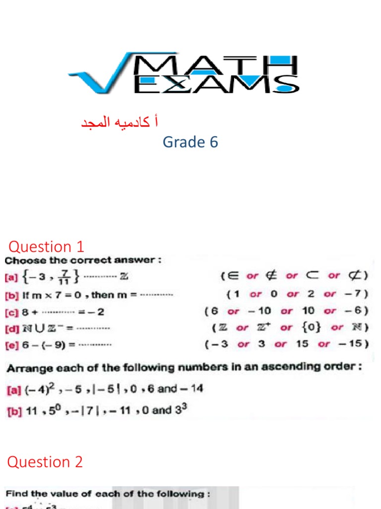 grade 6 math exam pdf