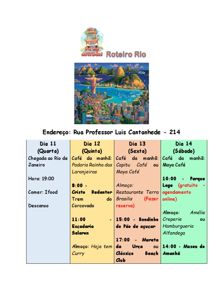 Roteiro de Viagem no Rio de Janeiro | PDF | Comidas e bebidas