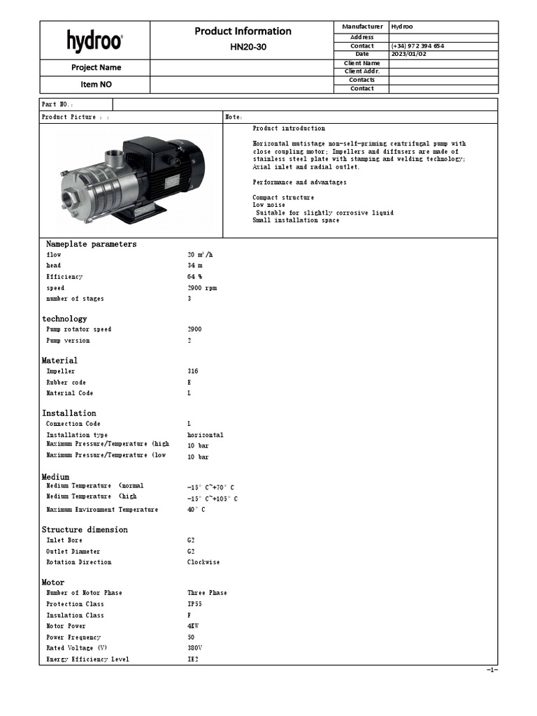 HN2030 Cip PDF Pump Equipment