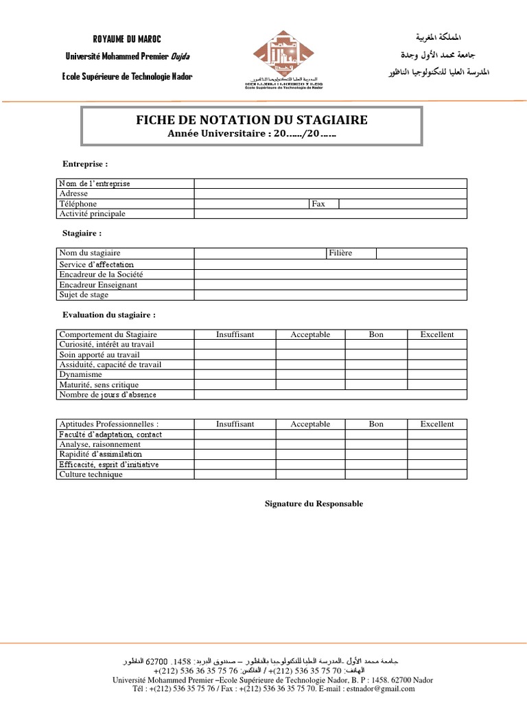 Fiche de Notation de Stage Nador | PDF