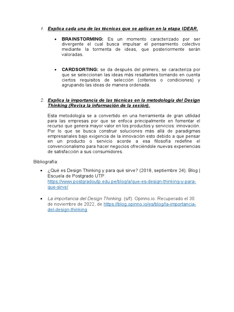 Técnicas en la Fase Idear del Design Thinking | PDF