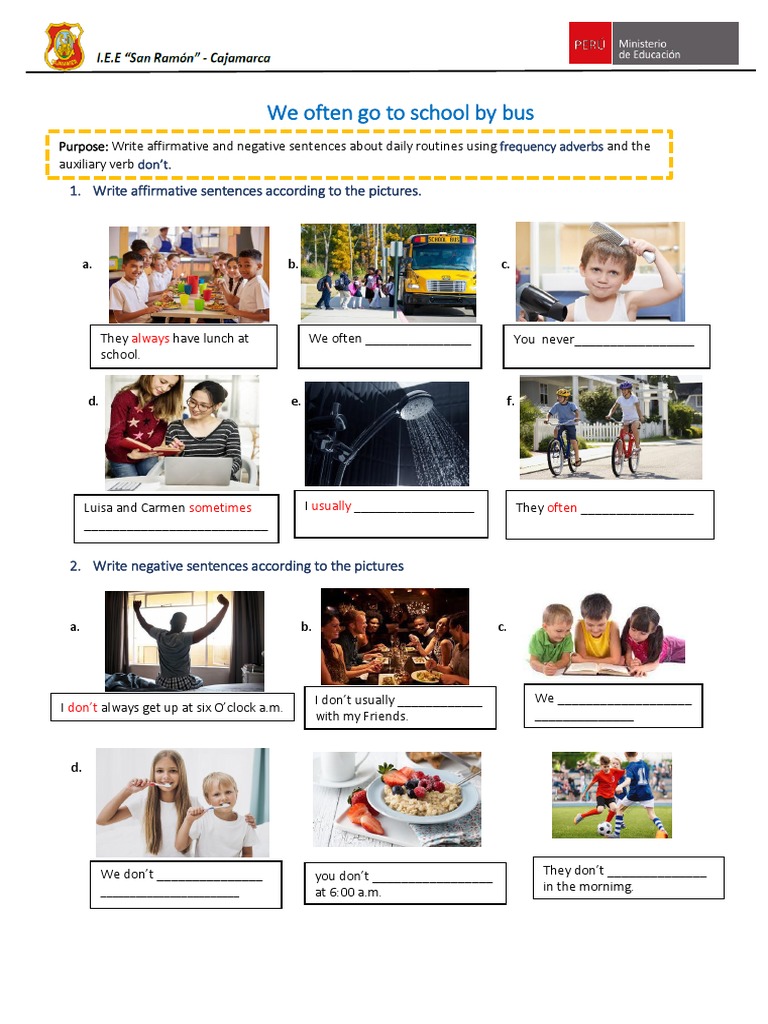 Daily Routines: Affirmative & Negative Sentences | PDF | Cognitive ...