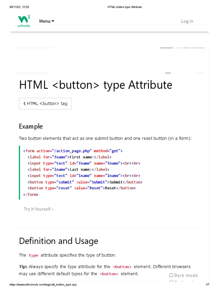 attribute for button in html