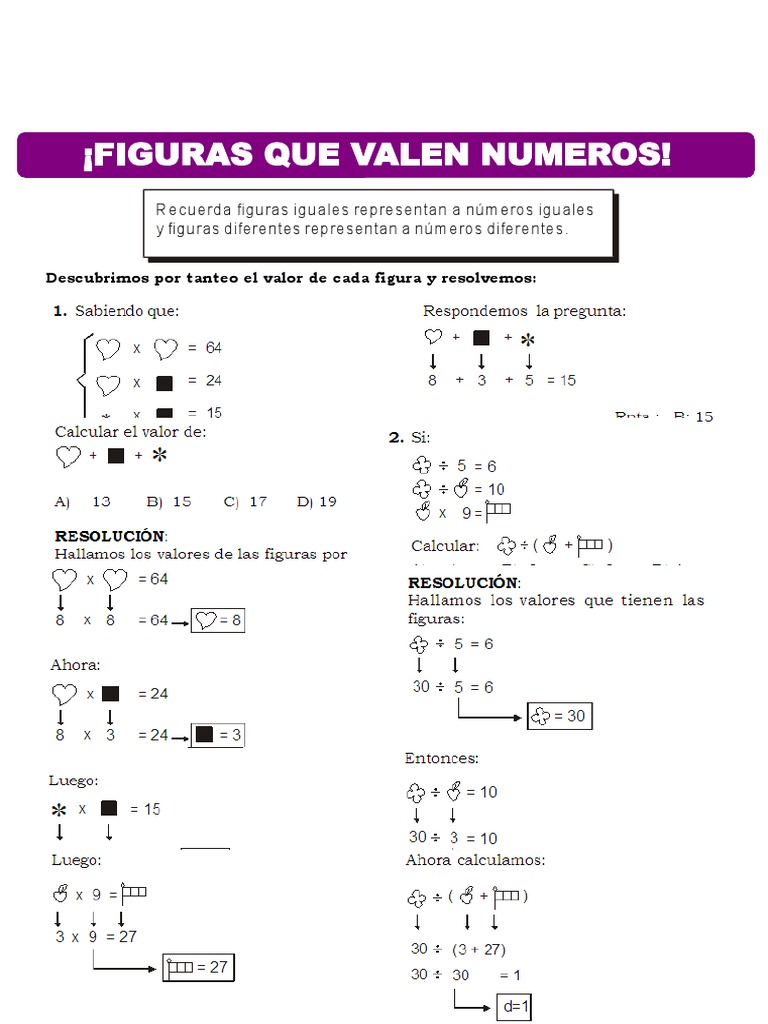 Valor Numerico de Figuras para Cuarto de Primaria - cc1 | PDF