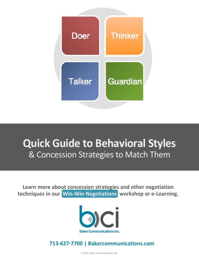Behavioral Styles & Concession Tips | PDF | Negotiation | Psychology