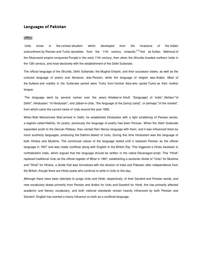 Languages of Pakistan: Hindī, 