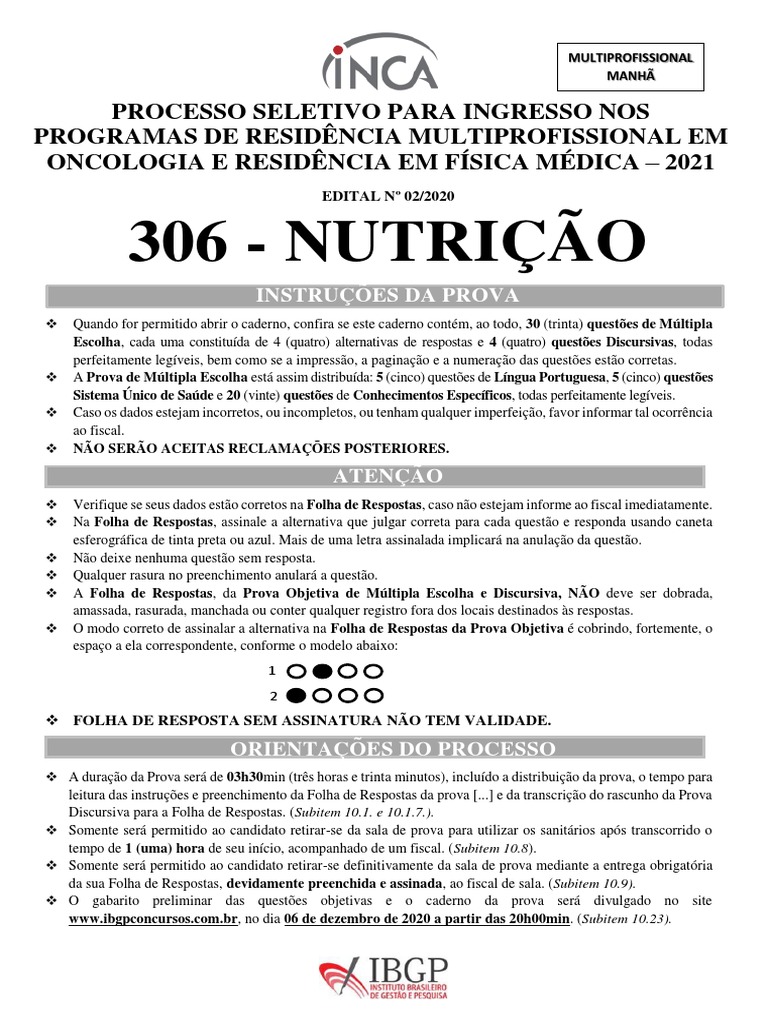 Prova INCA 2021 - Banca IBGP | PDF | Diabetes | Câncer