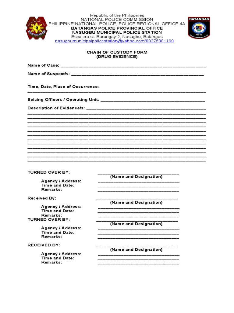 Chain of Custody PDF Arrest Government