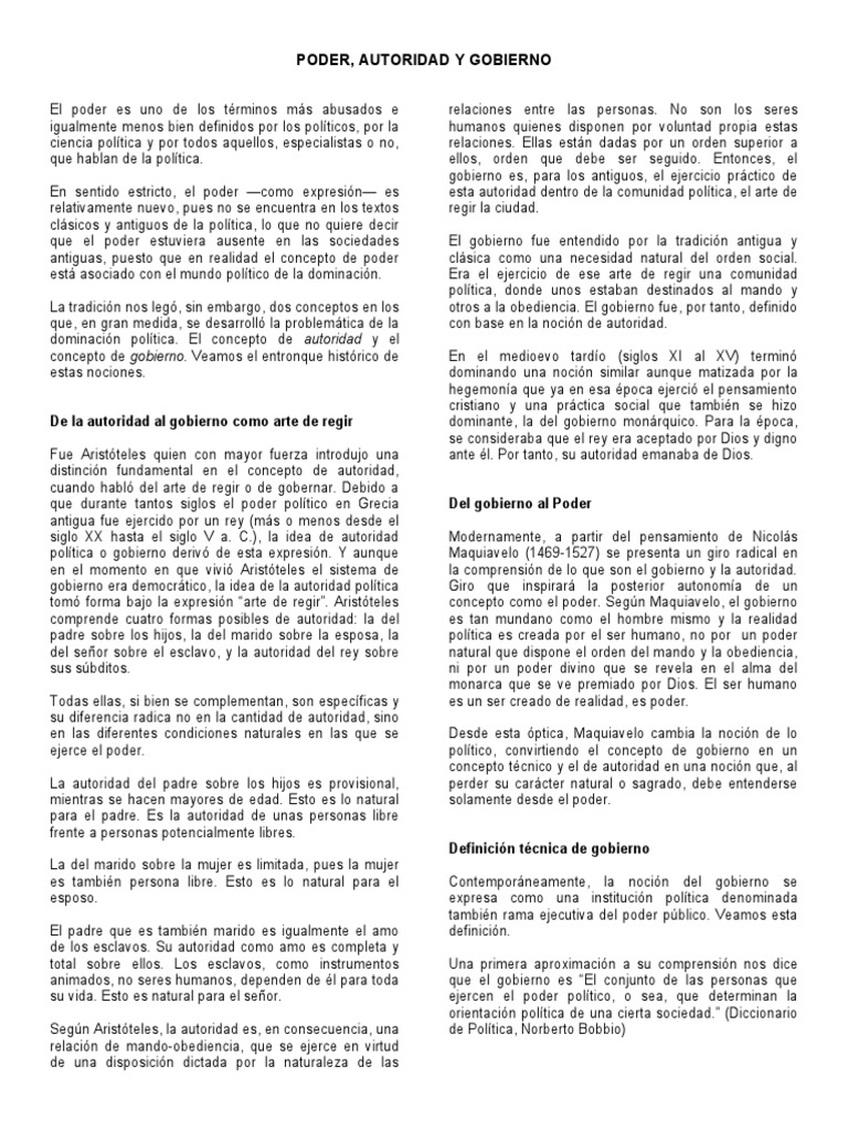 Poder, Autoridad y Gobierno | PDF | Estado (política) | Aristóteles