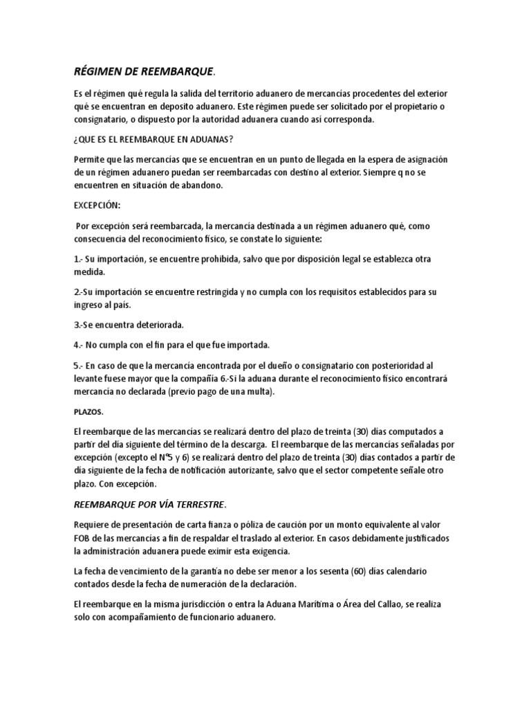 Régimen de Reembarque de Mercancías | PDF | Finanzas y dinero