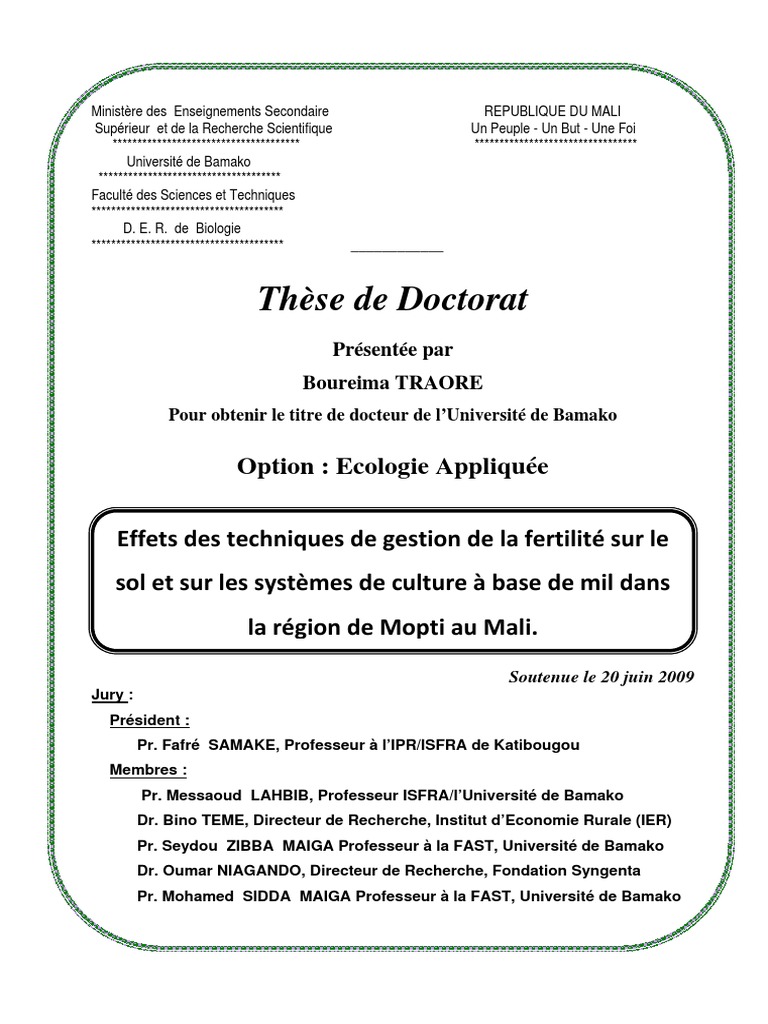 Gestion de la fertilité des sols au Mali | PDF | Sol (pédologie ...
