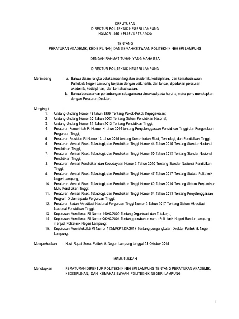 PERATURAN AKADEMIK, KEDISIPLINAN, Dan KEMAHASISWAAN TAHUN 2020 PDF