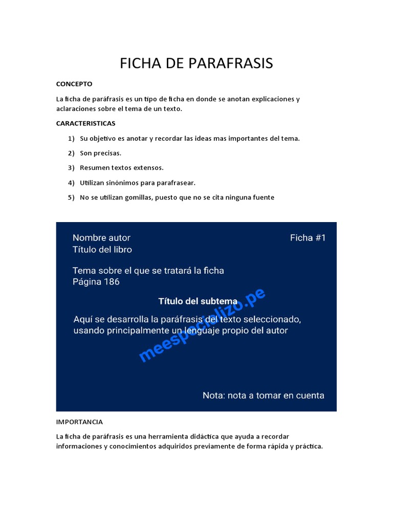 Ficha de Parafrasis PDF Información Aprendizaje