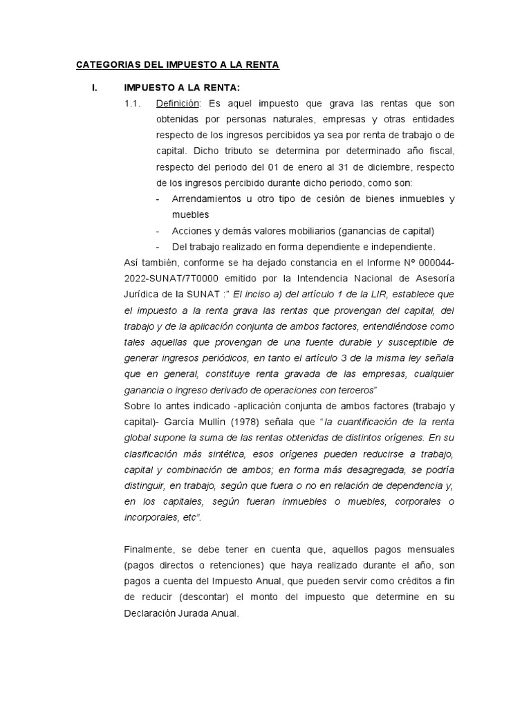 Categorias Del Impuesto A La Renta | PDF | Impuestos | Impuesto sobre ...
