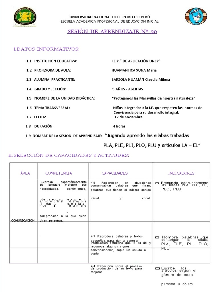 PDF Sesion de Aprendizaje 30 | PDF | Educación de la primera infancia ...