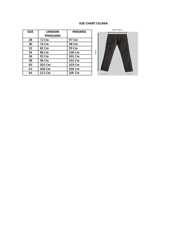 Size Chart Celana | PDF