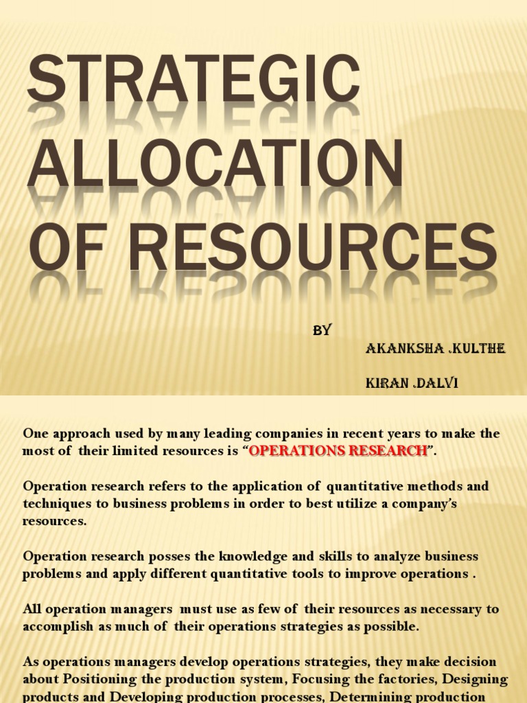 Resource Allocation in Operations Research | PDF | Operations ...