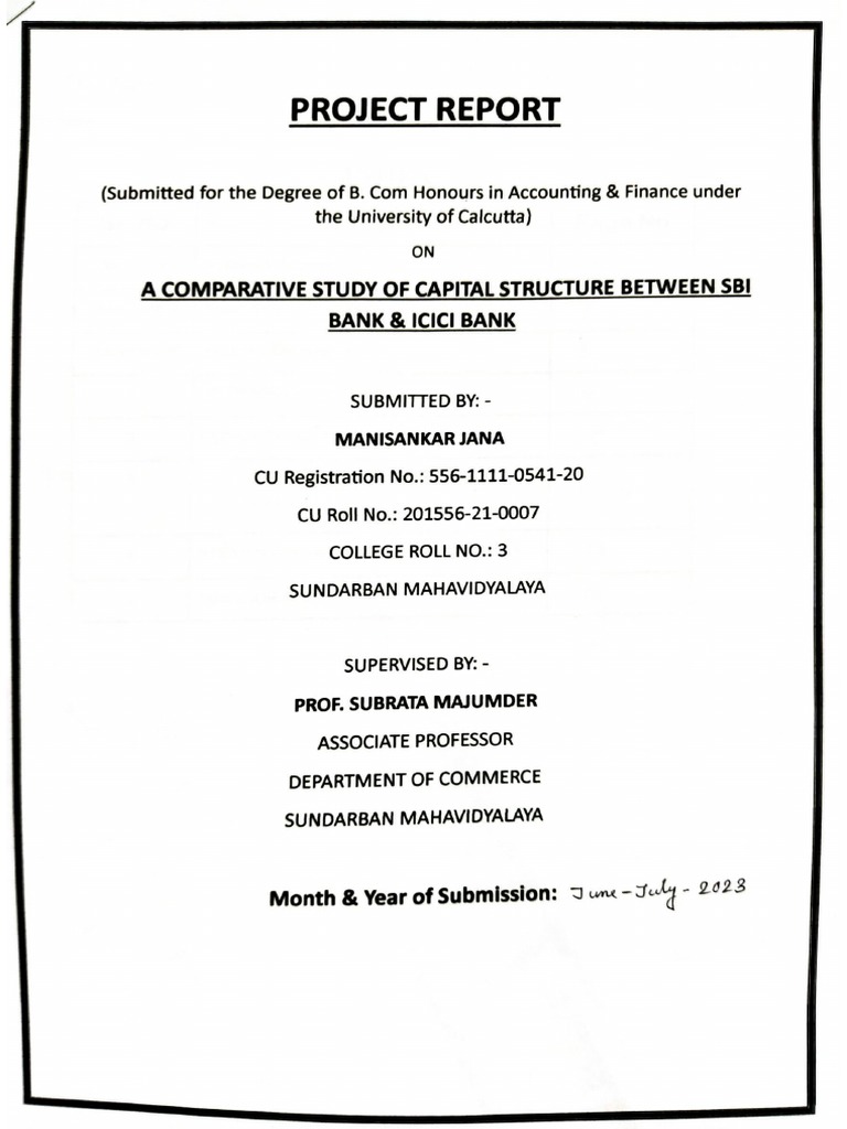 A Comparative Study of Capital Structure Between Sbi Bank & Icici Bank ...