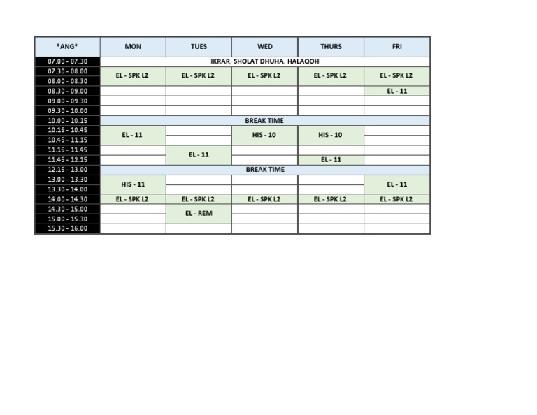Teaching Timetable PDF