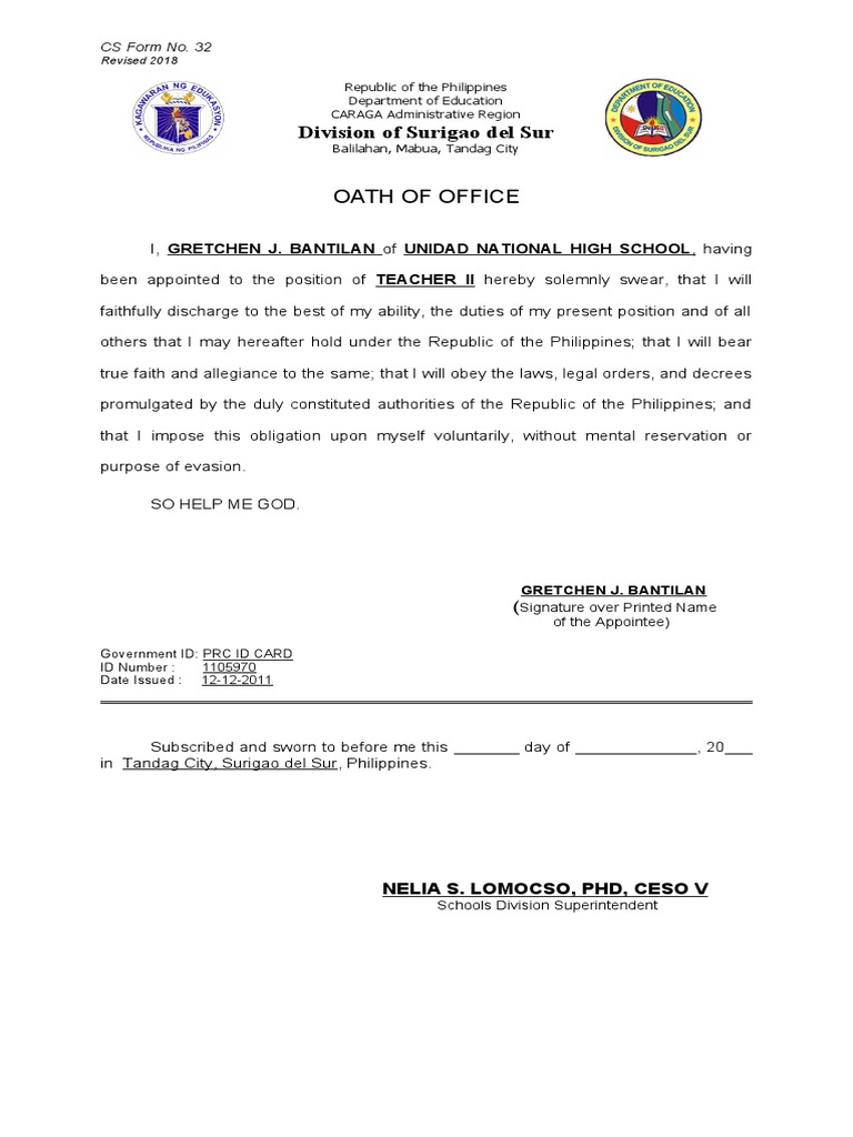 CS Form No. 32 Oath of Office PDF