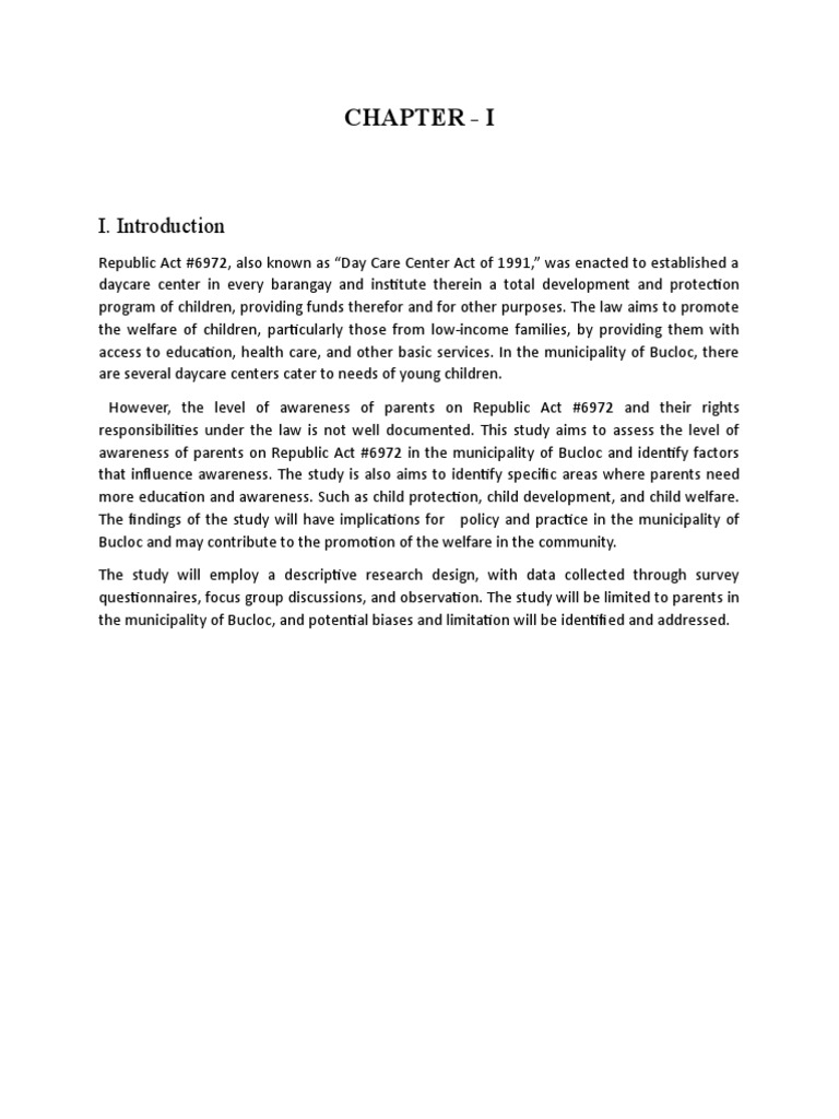 Parent Awareness of Daycare Act in Bucloc | PDF | Child Care | Survey ...