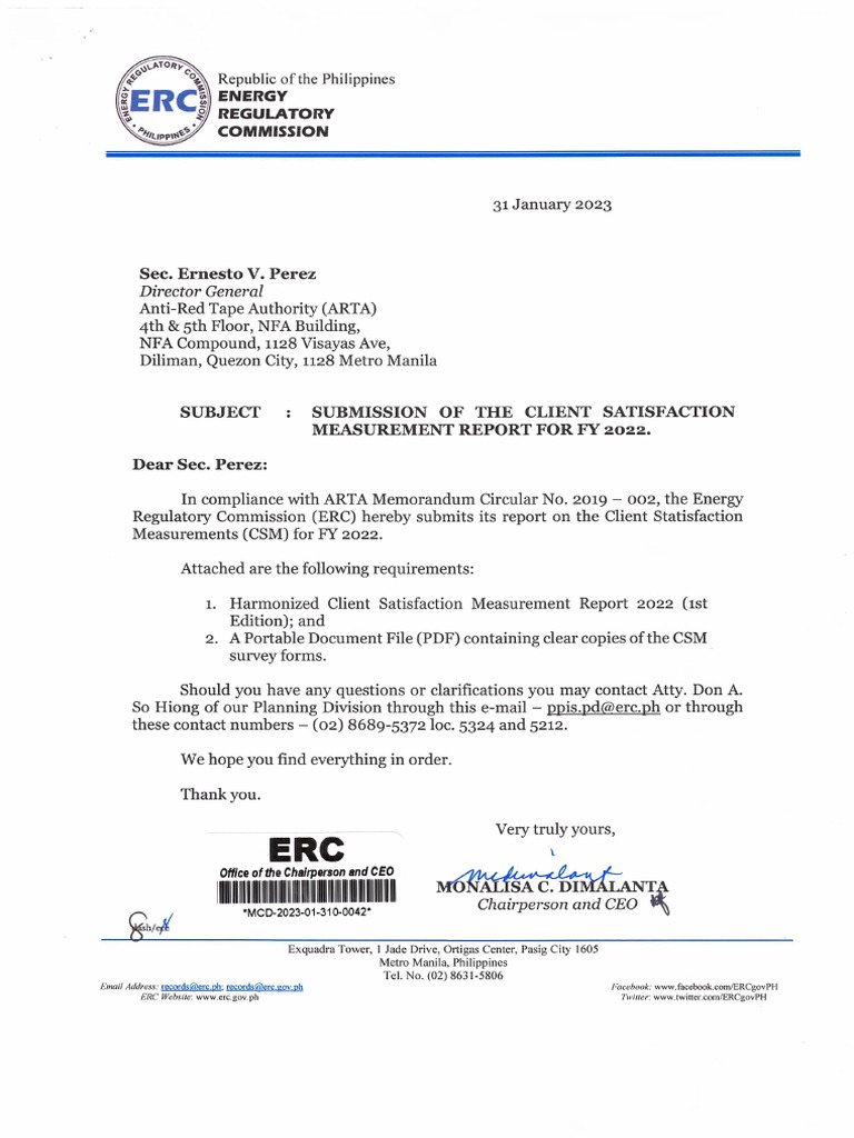 ERC FY 2022 Client Satisfaction Measurement Report | PDF