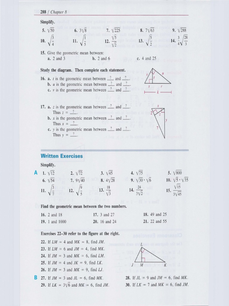 Similarity in Right Triangles Exercises | PDF | Geometry | Geometric Shapes