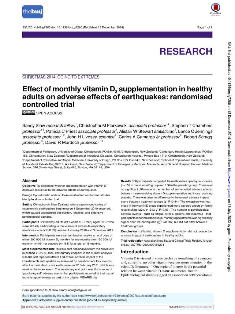 Effect of Monthly Vitamin D3 Supplementation in Healthy Adults On