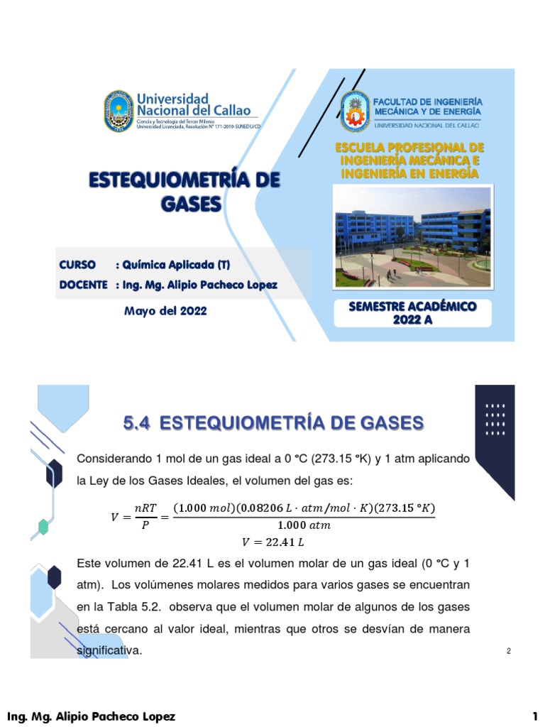 (T) Gases II. Estequiometría de Gases | PDF | Gases | Mole (Unidad)
