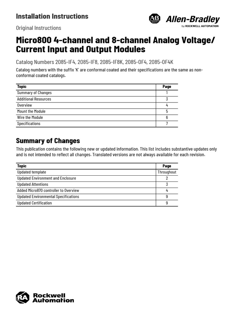 Micro800 4Channel and 8Channel Analog Voltage/ Current Input and