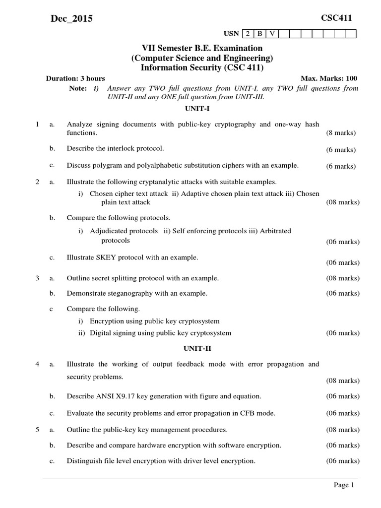 Information Security Exam Questions | PDF | Cryptography | Public Key ...