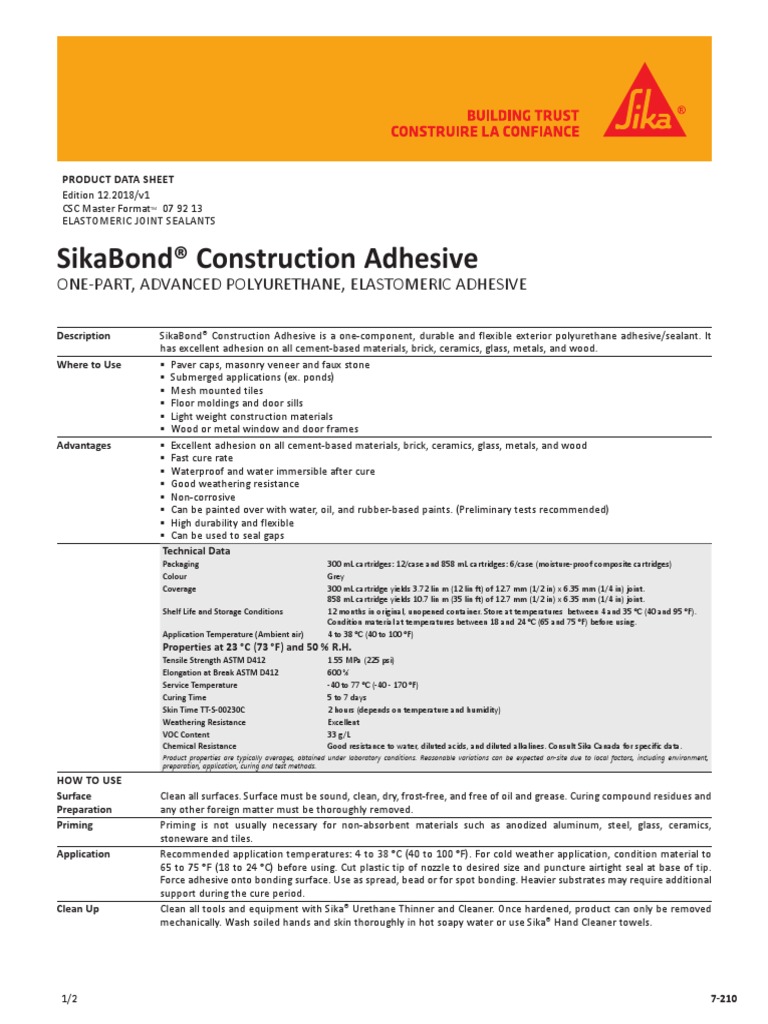 SikabondConstAdhesive Pds PDF Adhesive Polyurethane