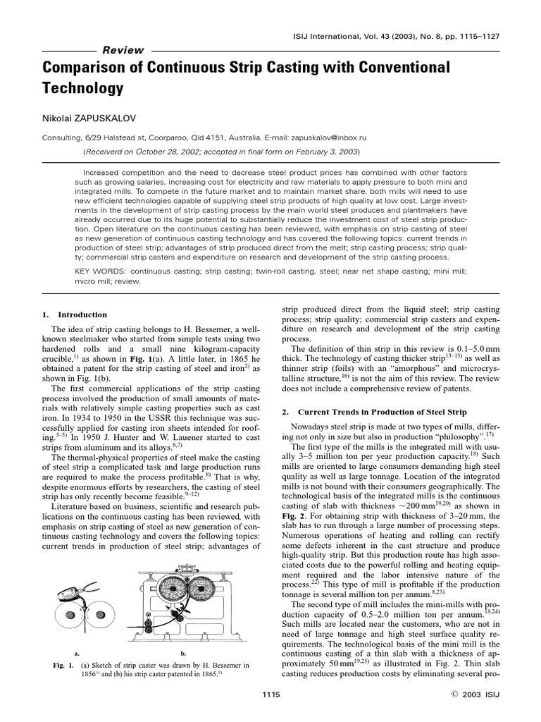 Cotninuous Strip Casting | PDF | Casting (Metalworking) | Steel