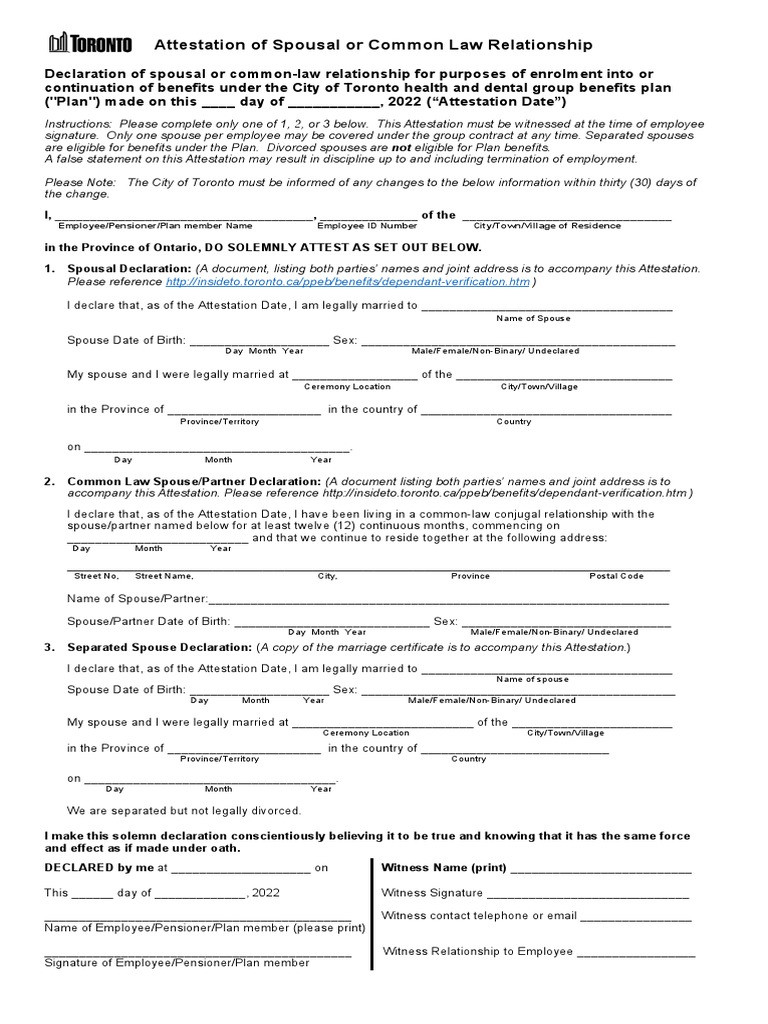 Attestation of A Spousal or Common-Law Relationship | PDF | Marriage |  Living Arrangements, image size:768x1024