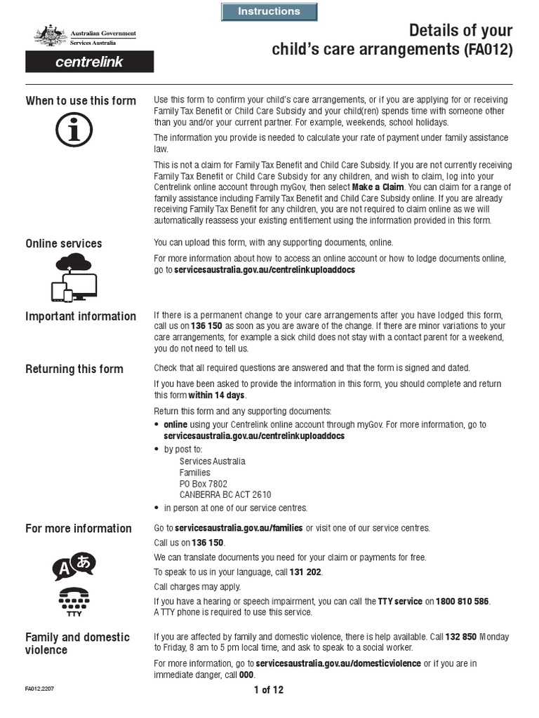 Details of Your Child's Care Arrangements: When To Use This Form ...