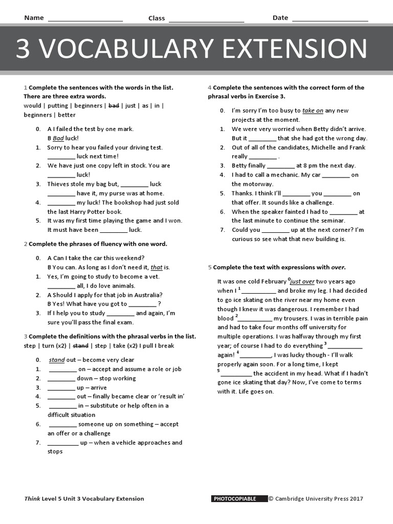 Think l5 Unit 3 Vocabulary Extension PDF Linguistics Cognitive