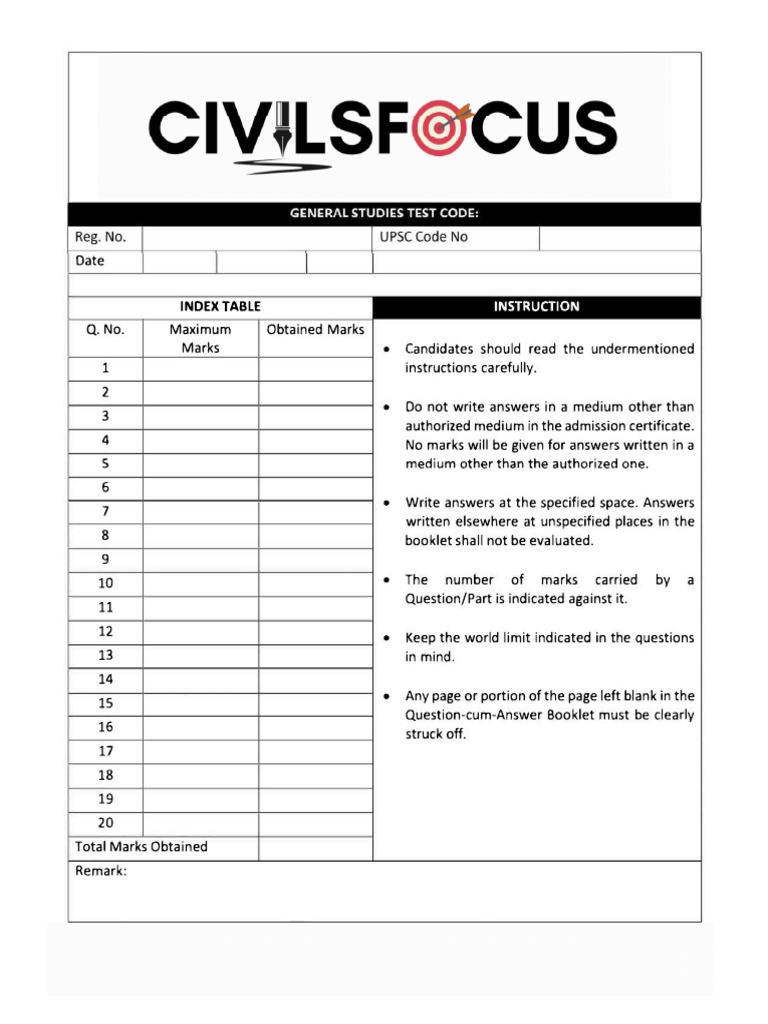 Blank QCAB mains upsc | PDF