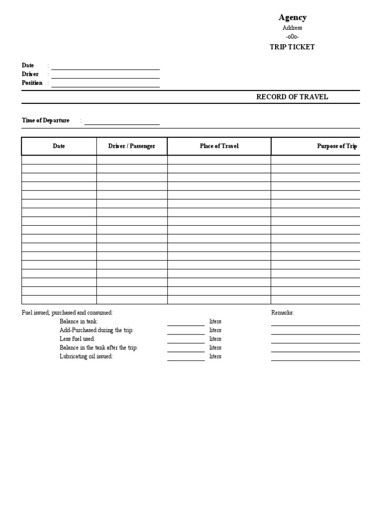 Vehicle Trip Ticket Template | PDF
