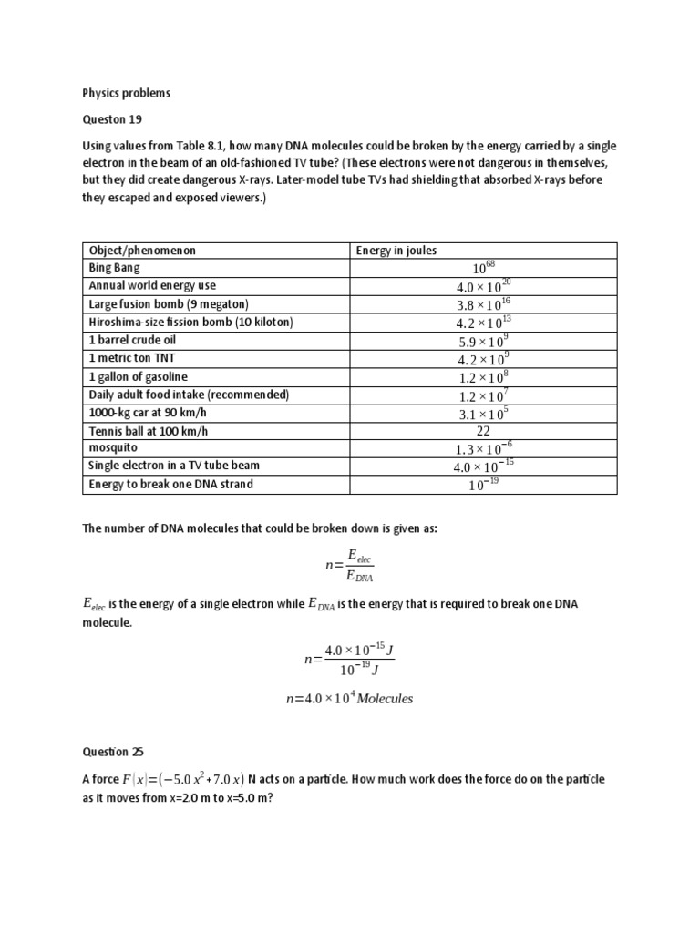 Physics Problem Solutions and Calculations | PDF | Potential Energy | Force