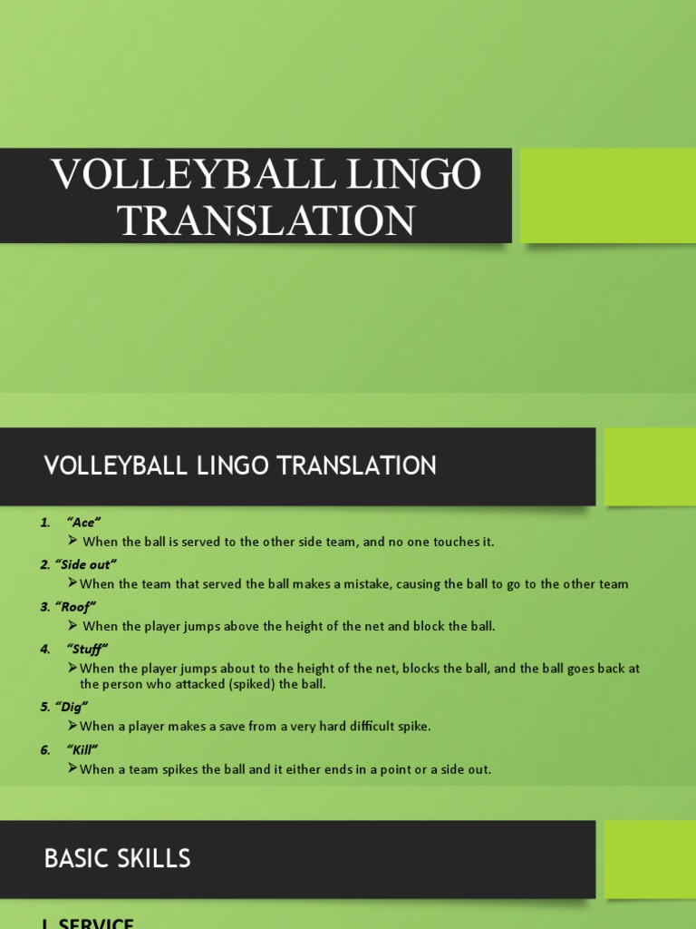 Volleyball Lingo Translation PDF Volleyball Team Sports