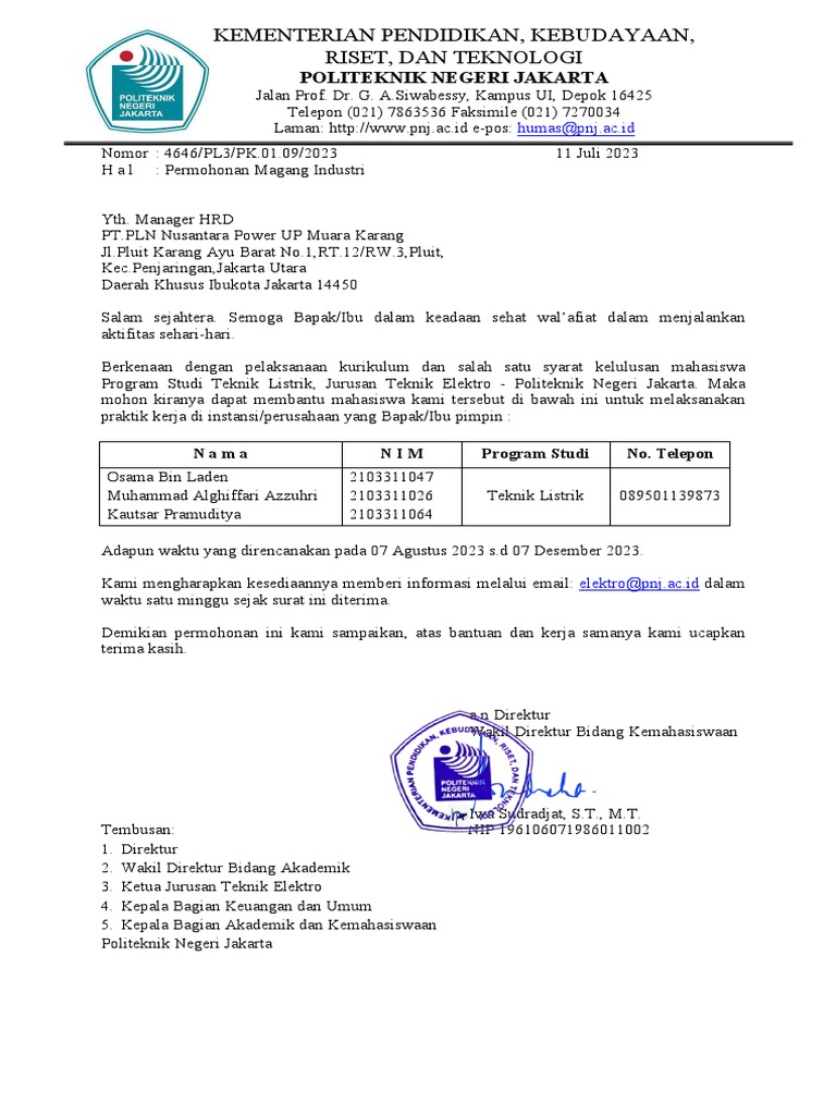Surat Permohonan Magang | PDF