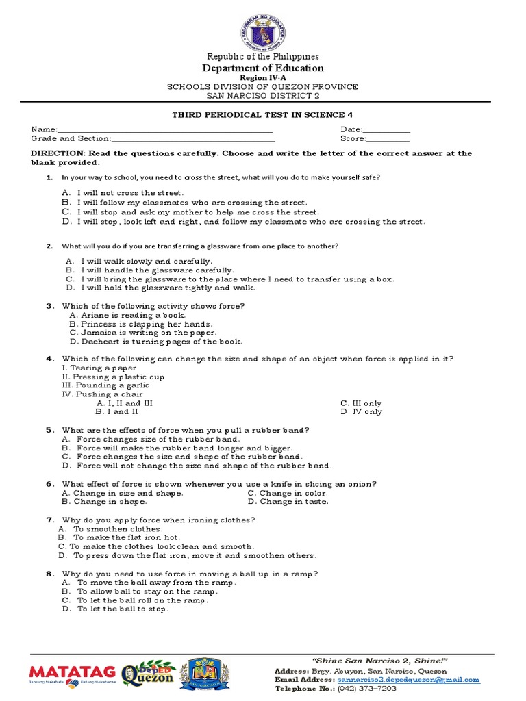 Science 4 Periodical Test Format | PDF | Magnet | Physical Sciences