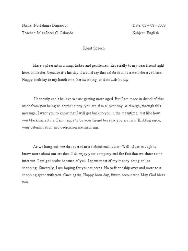 English10 Roast Speech PDF