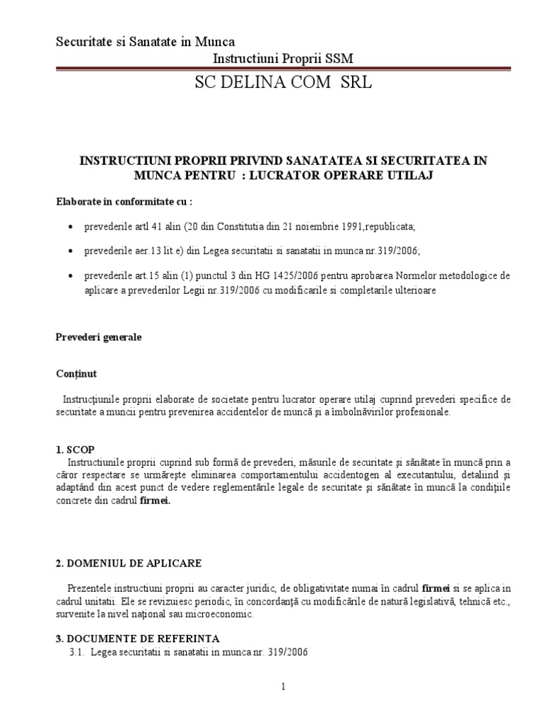 Instructiuni Operator | PDF