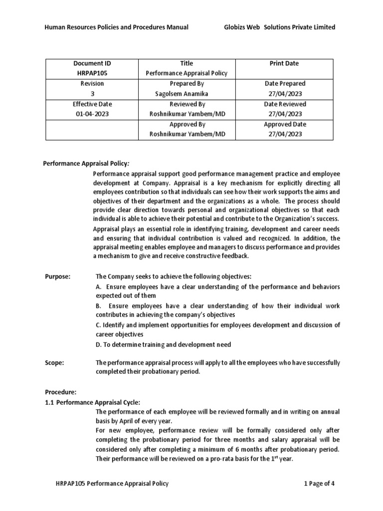 Performance Appraisal Policy - Amendment 2023 | PDF | Performance ...