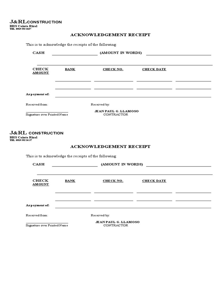 Construction Payment Acknowledgement Receipt | PDF