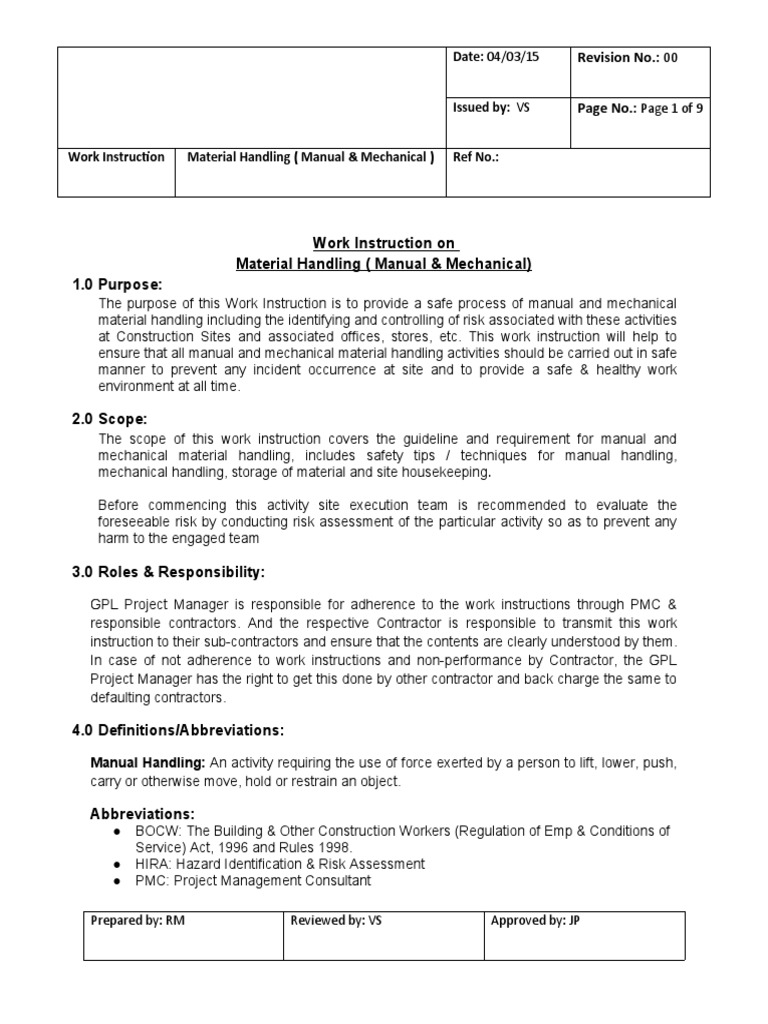 Material Handling (Manual & Mechanical) | PDF | Personal Protective ...